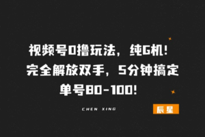 视频号0撸玩法，纯G机，完全解放双手， 5分钟搞定，单号80-100！-辰星